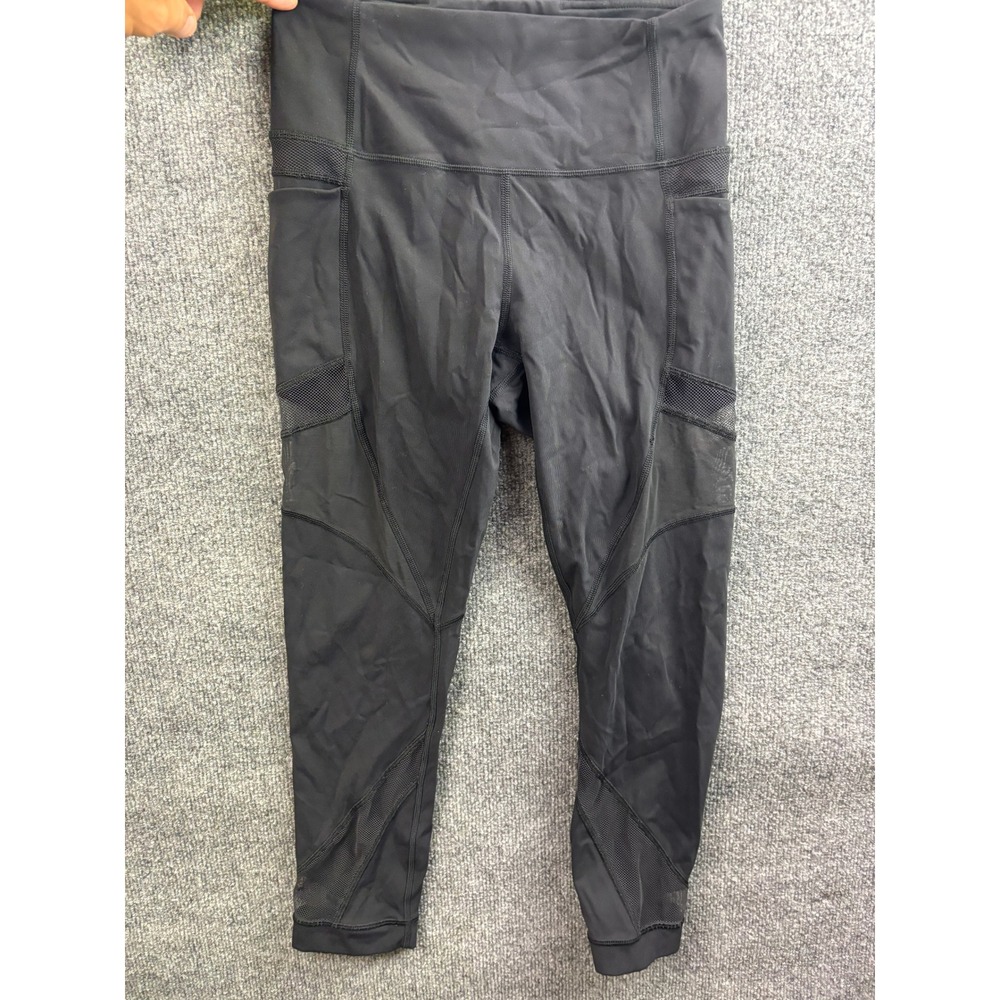 Lululemon Leggings Womens 6 Black Mesh Panel High Rise 7/8 Tight W6AOXS